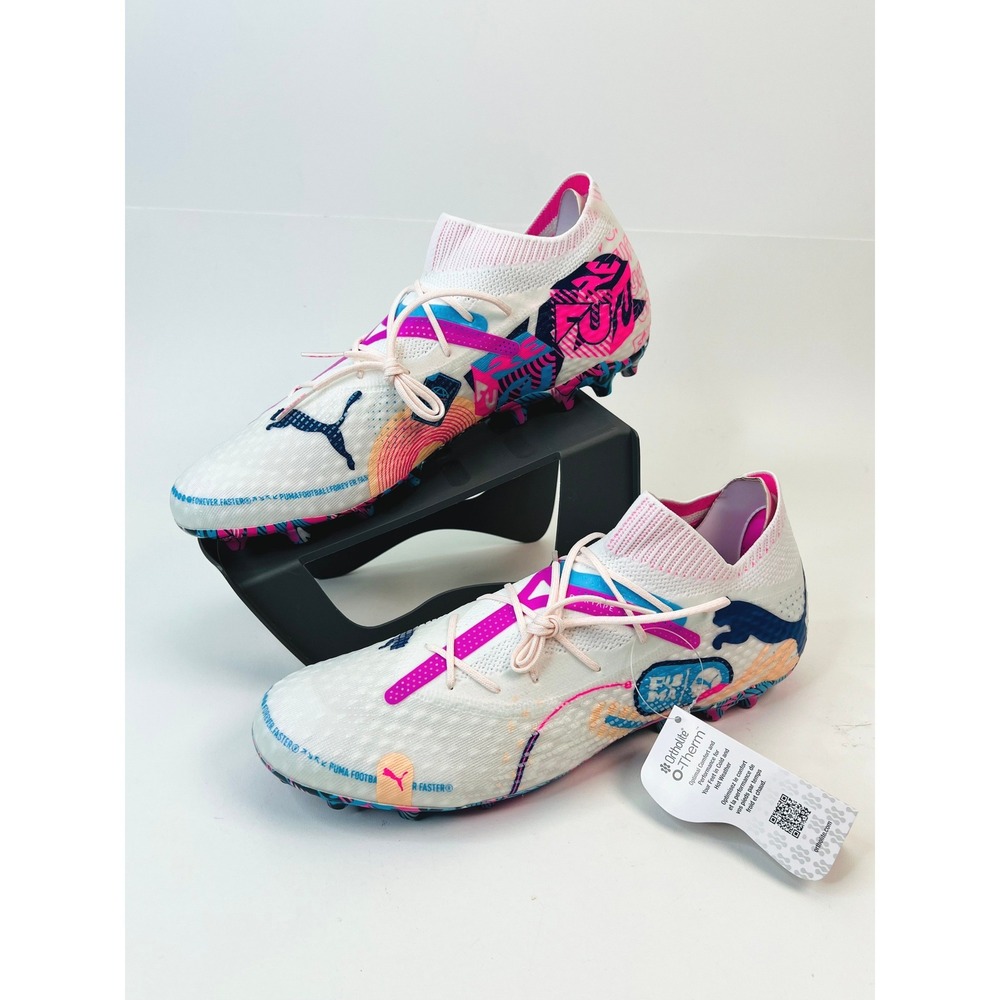 Puma Future 7 Ultimate Vol. Up MG Soccer Cleats White Blue 108073-01 Men's 12.5